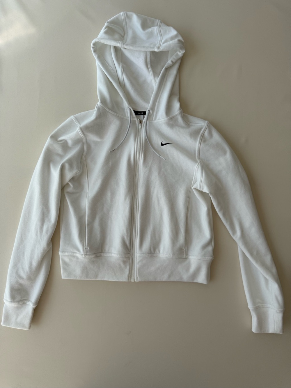 Nike White Zip-Up Hoodie Jacket with Black Swoosh